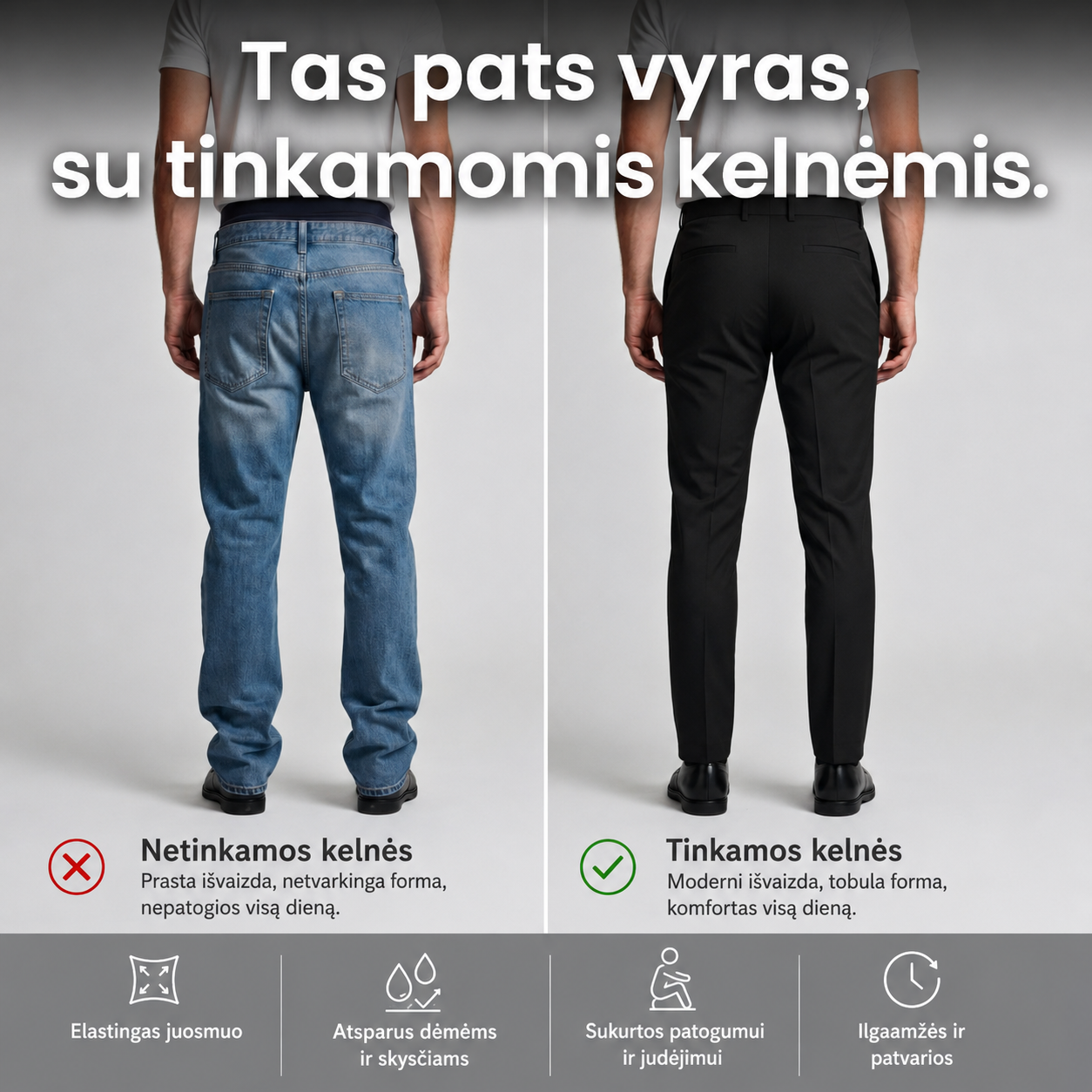 Pantalonai Elastingi™ | Lankstūs ir patogūs vyriški kelnės